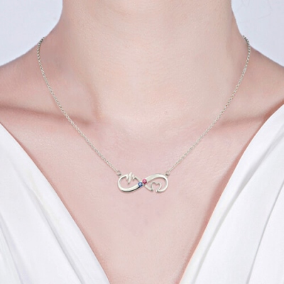 Platinum Plated Unique Heartbeat Birthstone Infinity Love Necklace