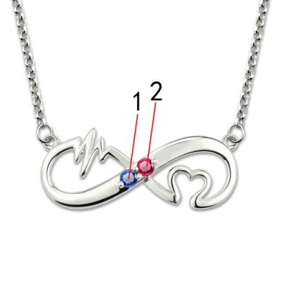 Platinum Plated Unique Heartbeat Birthstone Infinity Love Necklace