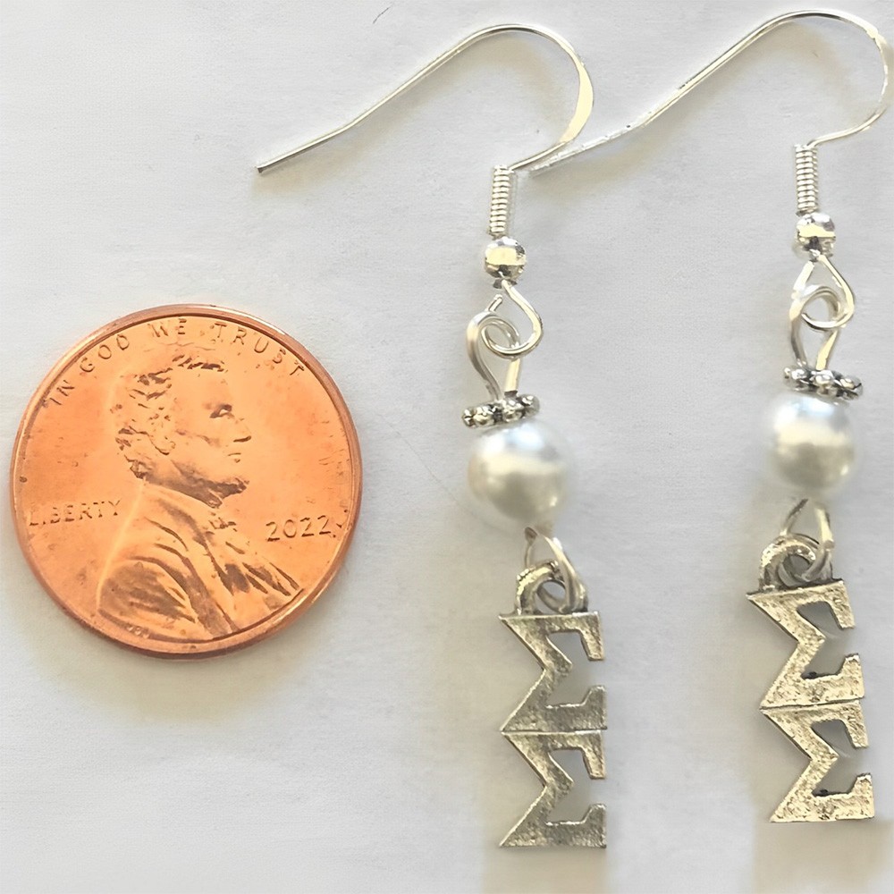 Lavaliere sorority Greek Pearl Earrings on Sterling Silver Earwires
