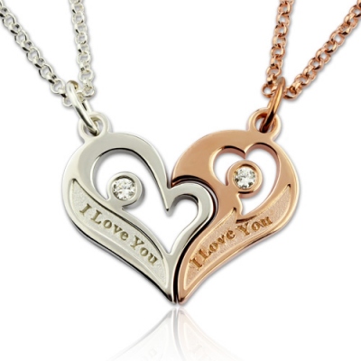 Gorgeous Couple's Breakable Birthstones Heart Love Necklace