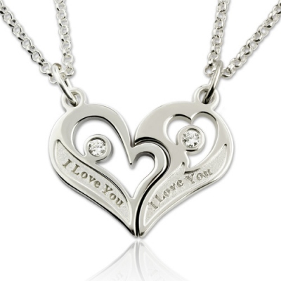 Breathtaking Silver Couple's Breakable Heart With Birthstones Necklace