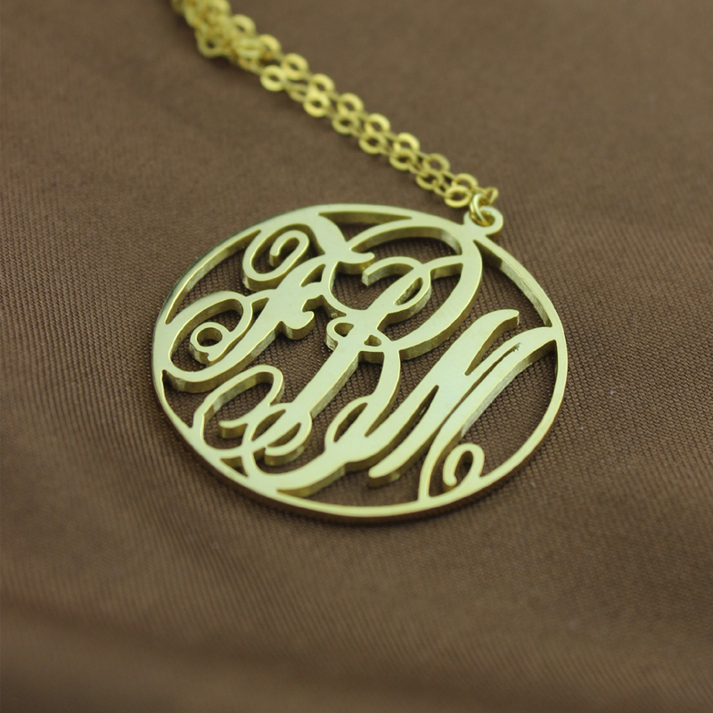 10K/14K/18k Solid Gold Special Vine Font Circle Initial Monogram Necklace