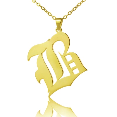10K Yellow Gold Custom Up Old English Initial Letter Pendant A-Z Necklace Charm