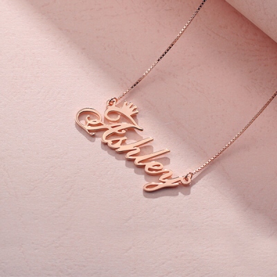 Fashionable Personalized Rose Gold Name Crown Necklace