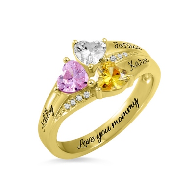 Gold Plated Romantic Custom Heart Birthstone Engraved Ring