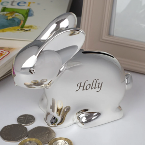 Personalised Silver Rabbit Piggy Money Box For Boys Christening New Baby Gifts Ideas Boxes Girls Presents Born Babies Keepsakes