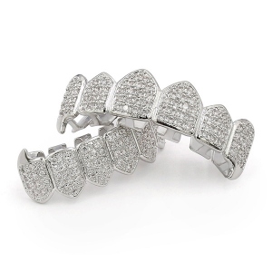 Gold Plated Micro Pave CZ Fang Grillz Teeth Set