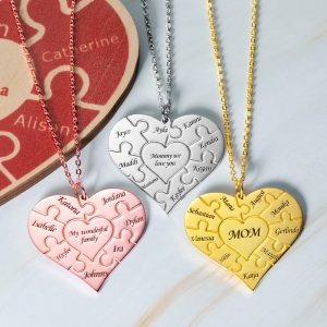 Engraved Family Puzzle Necklace with 1-12 Names
