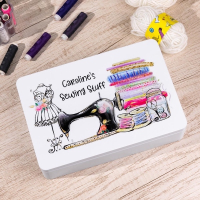 Personalized Sewing Tin with Custom Engraving, Sewing Storage, Crafter and Seamstress Gift, Storage Box