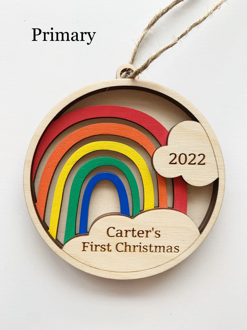 [Buy More Save More]Personalized Kids Ornament, First Christmas Ornament, Rainbow Ornament, Christmas Ornament, Name Ornament, Rainbow Baby Ornament