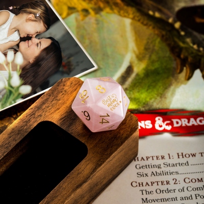 Custom Best Mom D20 Pink Dice, Custom DND Lucky Dice For Best Mom, Personalized Lucky D20, Natural Stone Dice, Personalized D20 Dice, Mother's Gifts