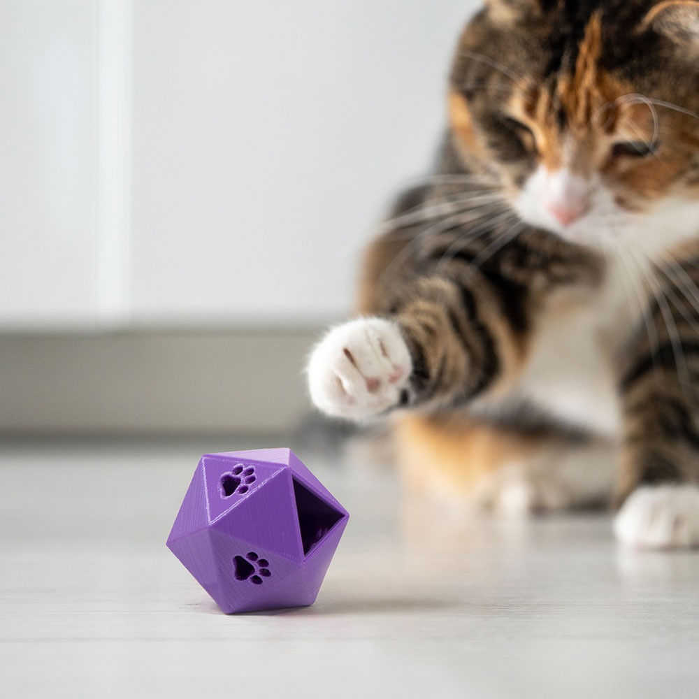 3D Printed D20 Cat Treat Dispenser Toy 