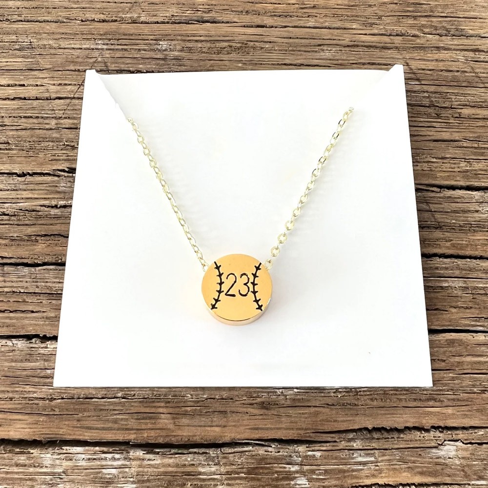 Personalized Baseball Number Necklace, Silver Gold Small Steel Metal Softball Necklace, Softball Number Jewelry, Baseball Mom Necklace