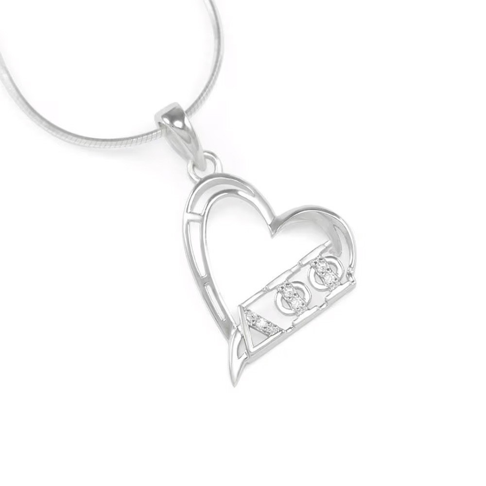 Epsilon Sterling Silver Heart Pendant with simulated Diamonds // Sorority Necklace // Sorority Jewelry // Heart Pendant