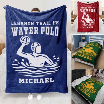 Custom Water Polo Personalized Name School Blanket End of Year Senior Keepsake Coach Gift Ideas Player Team Gift W1