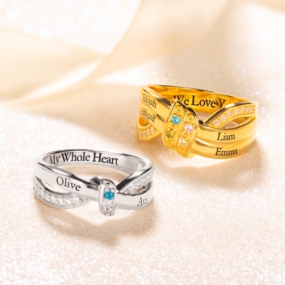 Personalized Family Birthstone and Name Ring
