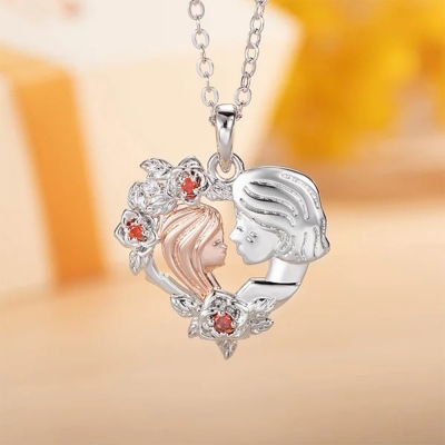 Grandmother and Granddaughter Rose Birthstone Heart Necklace, Sterling Silver 925 Flower Heart Pendant, Birthday/Mother's Day Gift for Grandma/Mom