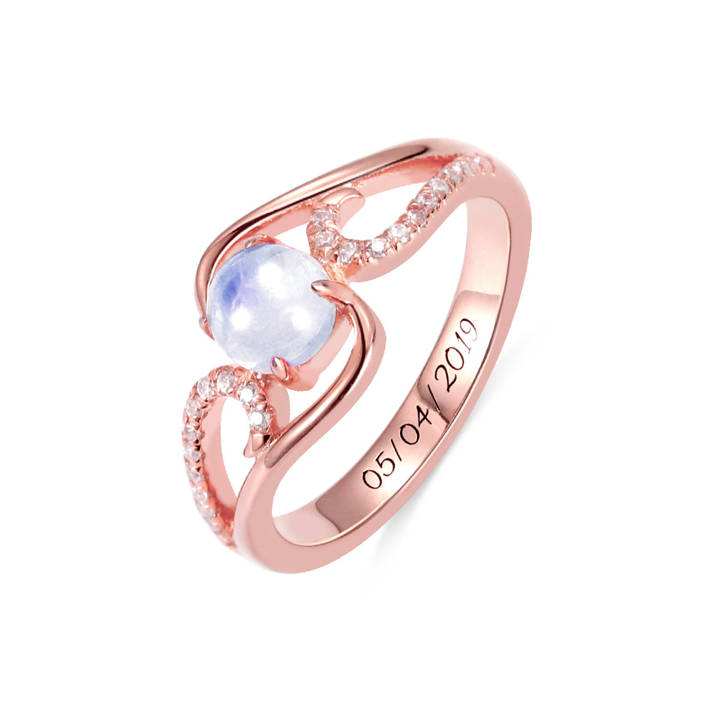 Anel personalizado da promessa de Moonstone em ouro rosa