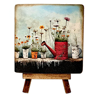 big red watering can