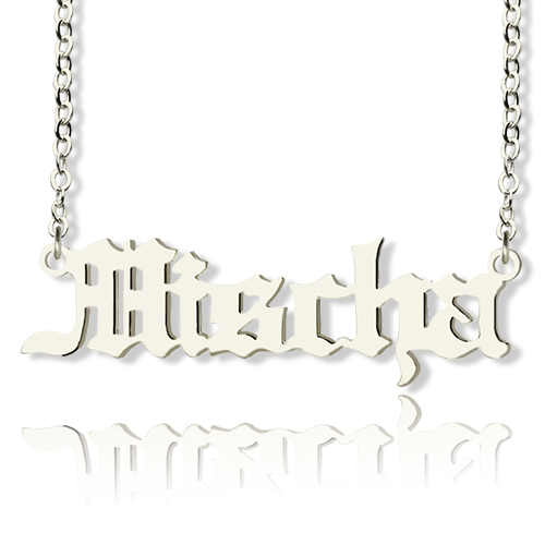 Special Solid White Gold Mischa Barton Style Old English Font Name