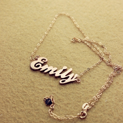 necklace exuberant cursive script solid rose gold name
