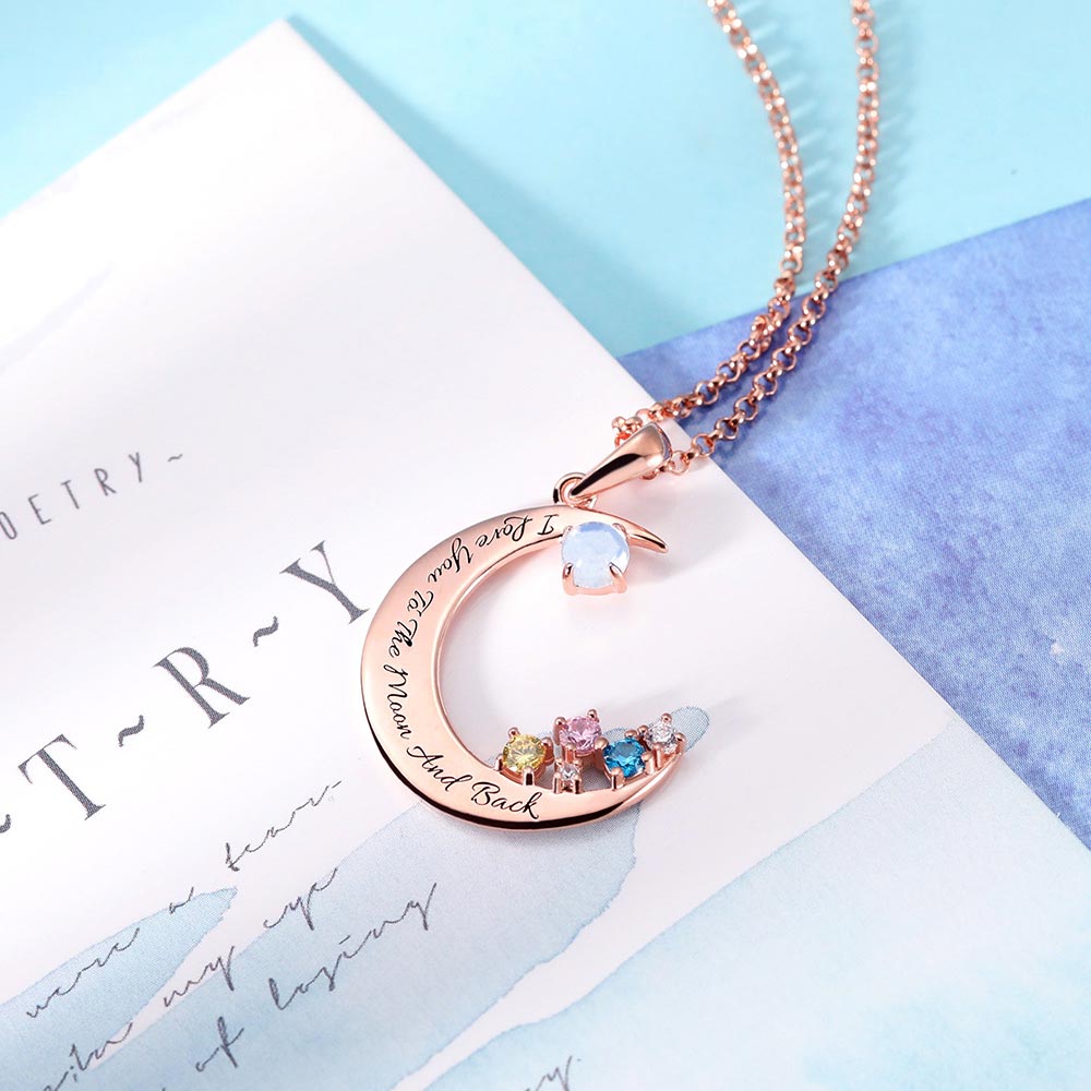 Colar Da Lua Colar Personalizado da Lua com Pedra da Lua em Ouro Rosa| Obtercolarcomnome