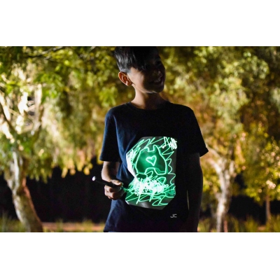 Childrens Interactive Green Glow T-shirt In Black