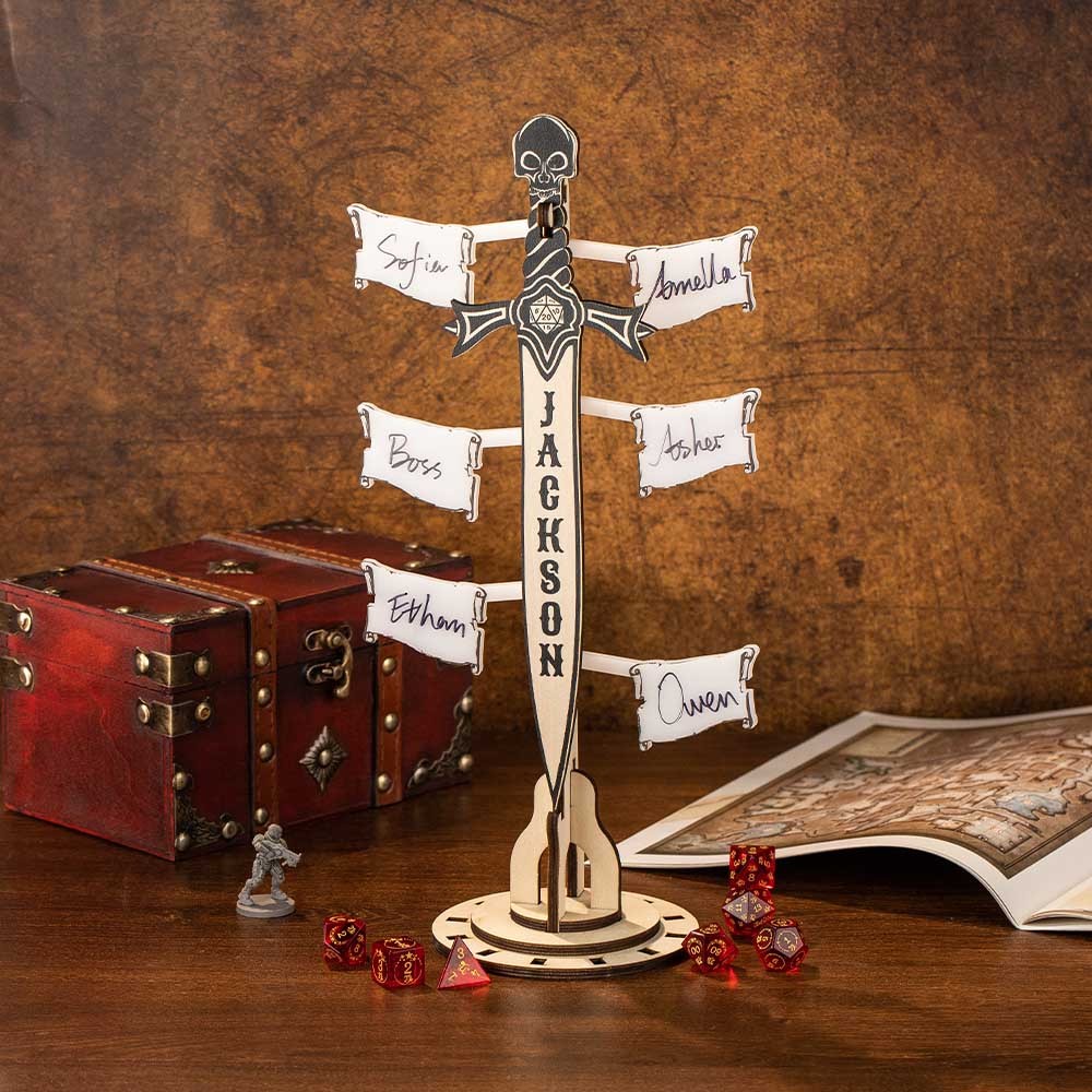 Custom Name Erasable Wooden Sword Initiative Tracker Gift for DM