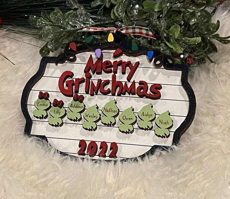 2022 Wooden Christmas Family Ornament, Grinchmas Ornament, Grinch Family Ornament