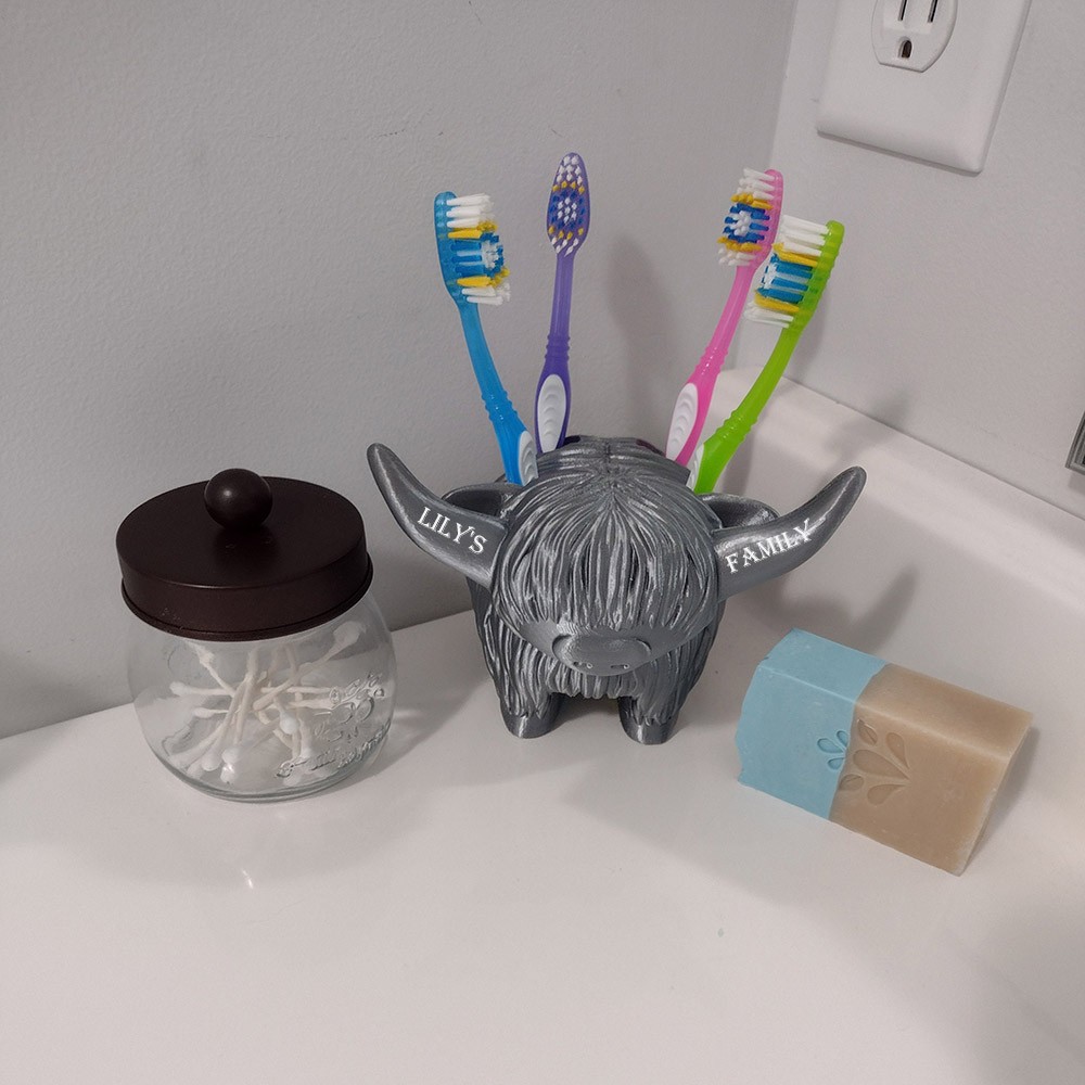 Custom Name Highland Cow Toothbrush Holder