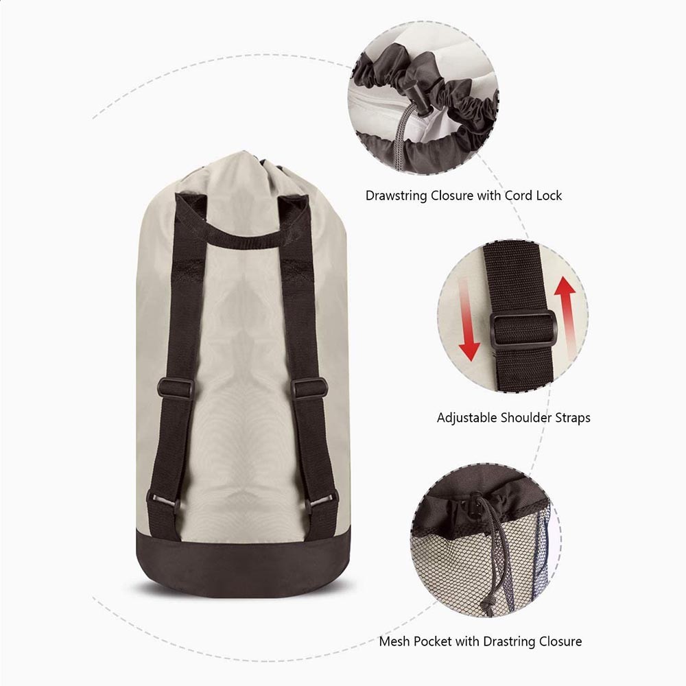 Backpack Laundry Bag, Laundry Backpack with Shoulder Straps and Mesh Pocket, Durable Nylon Backpack Clothes Hamper Bag w/ Drawstring Closure