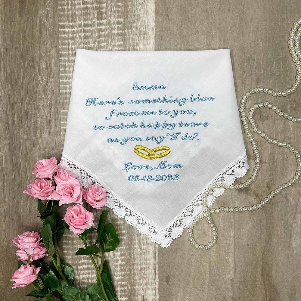 To My Daughter on Her Wedding Day, Personalized Wedding Handkerchief for My Daughter, Wedding Gift from Mom to Daughter, Something Blue