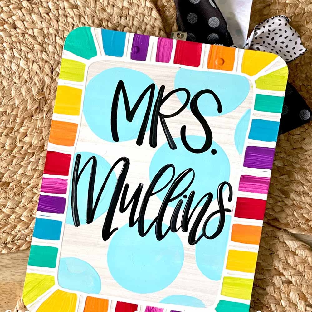 Personalized Teacher Clipboard with Bow Ribbon, Apple, Pencil, Hand Lettering and Drawing, Back to School Gift
