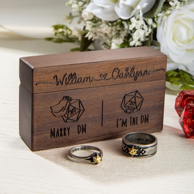 Custom Wooden Double Ring Box For RPG Couples, Ring Bearer Box, DND Ring Box, Gift For Her, Anniversary Gift, Valentine's Day Gift