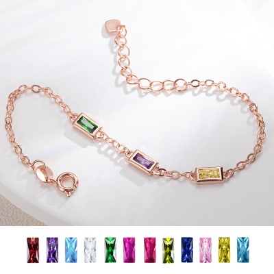 Personalized Rectangular Birthstone Bracelet, Dainty Birthstone Bracelet, Family Birthstone Bracelet, Mother's Day/Anniversary Gift for Mom/Wife