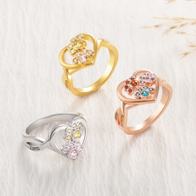 Custom 1-4 Paw Birthstone Pet Ring, Sterling Silver 925 Paw Print Pet Memorial Jewelry, Furry Mom Ring, Dog Mom Ring, Gift for Pet Lover/Owner