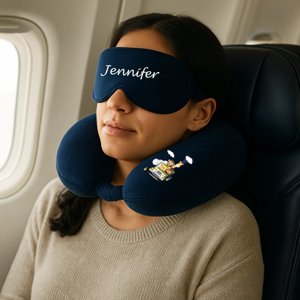 Personalized Animal Neck Pillow Set – Customized Travel Comfort Set with Eye Mask & Bag Tag