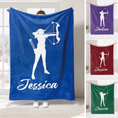 Personalized Archery Blanket, Custom Name Soft Cozy Sherpa Fleece Throw Blankets, Sport Gift for Dad, Mom, Son, Daughter, Kid, Team