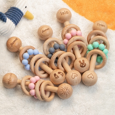 Wooden Baby Name Rattle Personalized Montessori Baby Toys Grasping toy Baby Announcement Baby Shower Gift Activity Toy For Baby