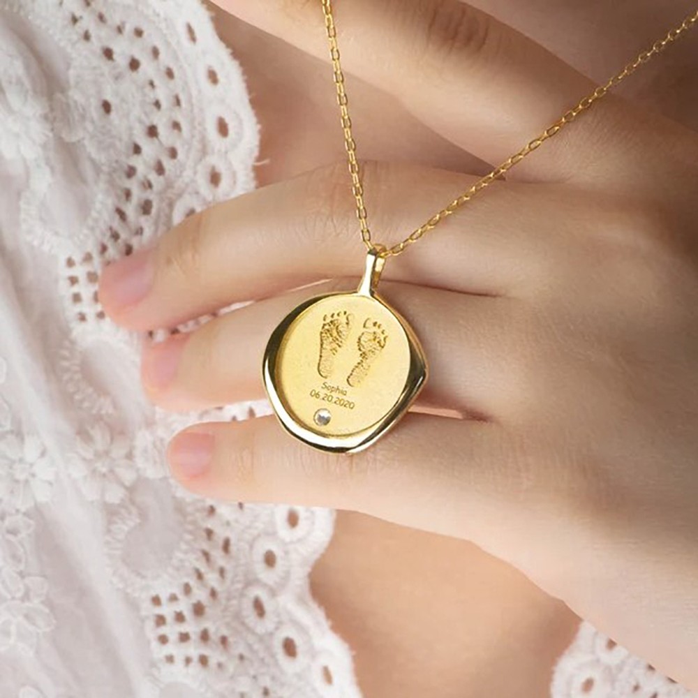 Newborn Necklace , Footprint Necklace , Wax Seal Necklace , Personalized Mothers Gift , Baby Shower Necklace , Gifts for mom ,  New Mom Gift