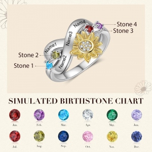 Personalized Sunflower ring birthstone name ring