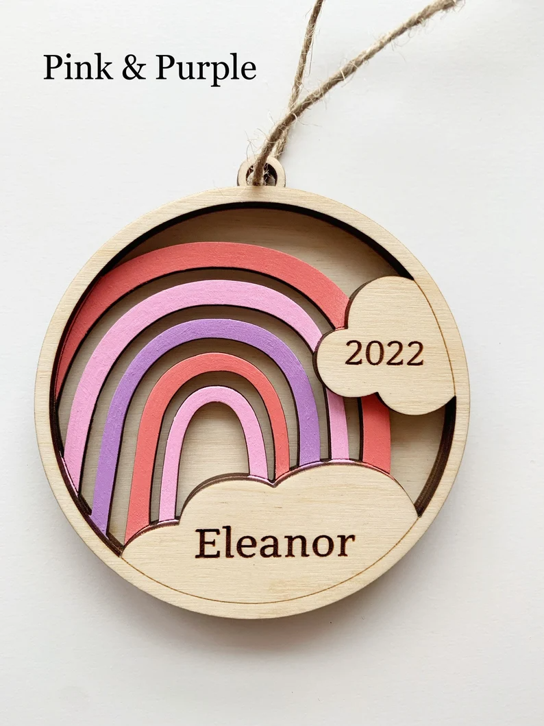 [Buy More Save More]Personalized Kids Ornament, First Christmas Ornament, Rainbow Ornament, Christmas Ornament, Name Ornament, Rainbow Baby Ornament