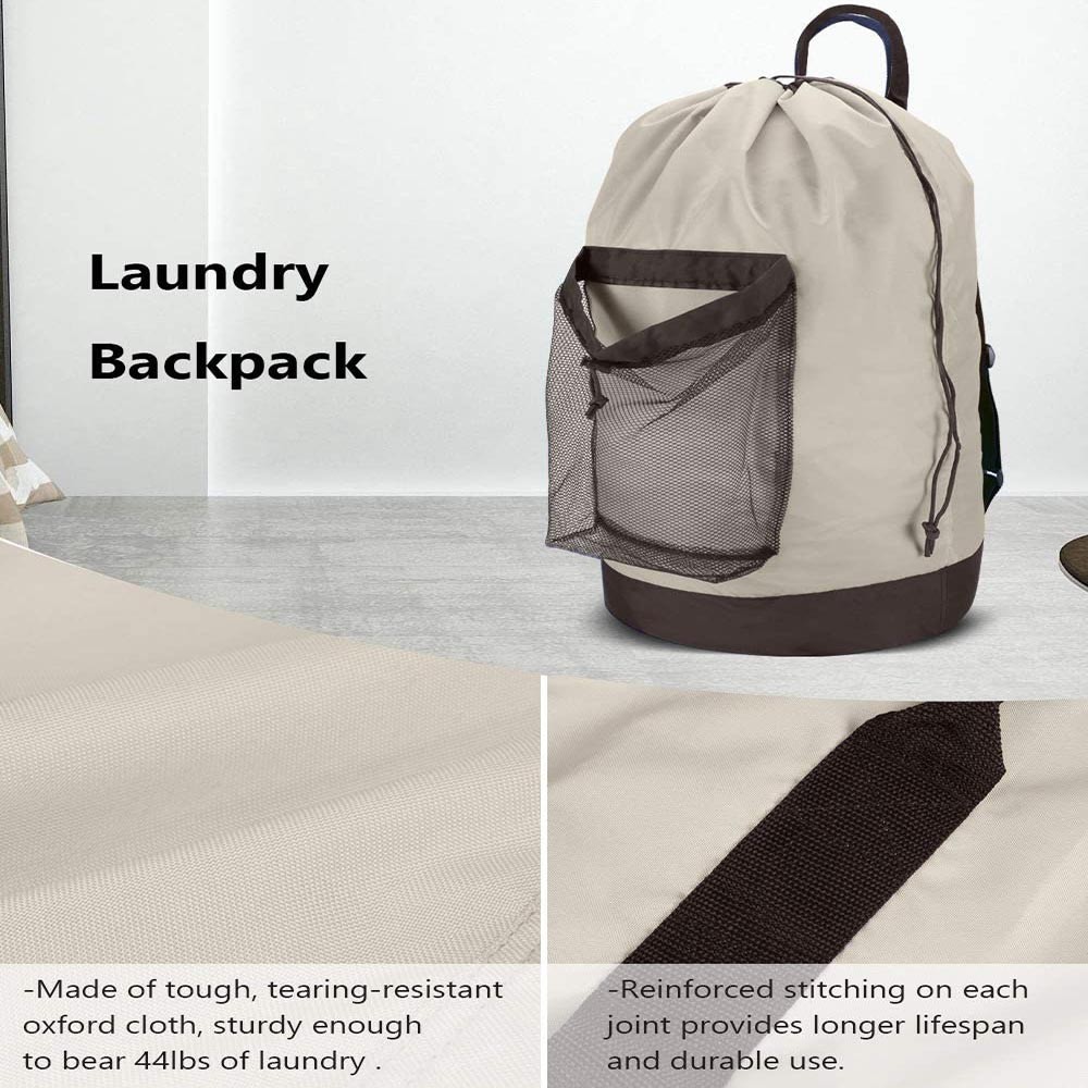 Backpack Laundry Bag, Laundry Backpack with Shoulder Straps and Mesh Pocket, Durable Nylon Backpack Clothes Hamper Bag w/ Drawstring Closure