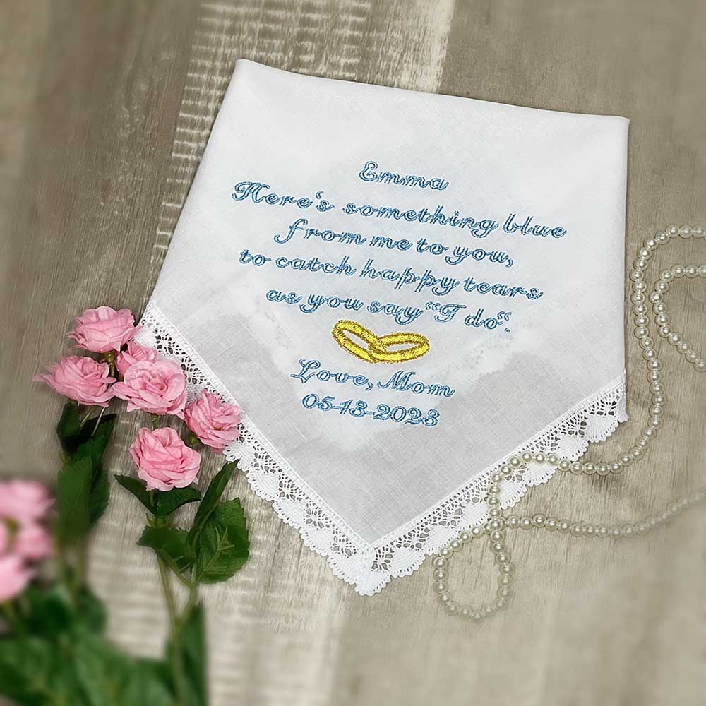 To My Daughter on Her Wedding Day, Personalized Wedding Handkerchief for My Daughter, Wedding Gift from Mom to Daughter, Something Blue