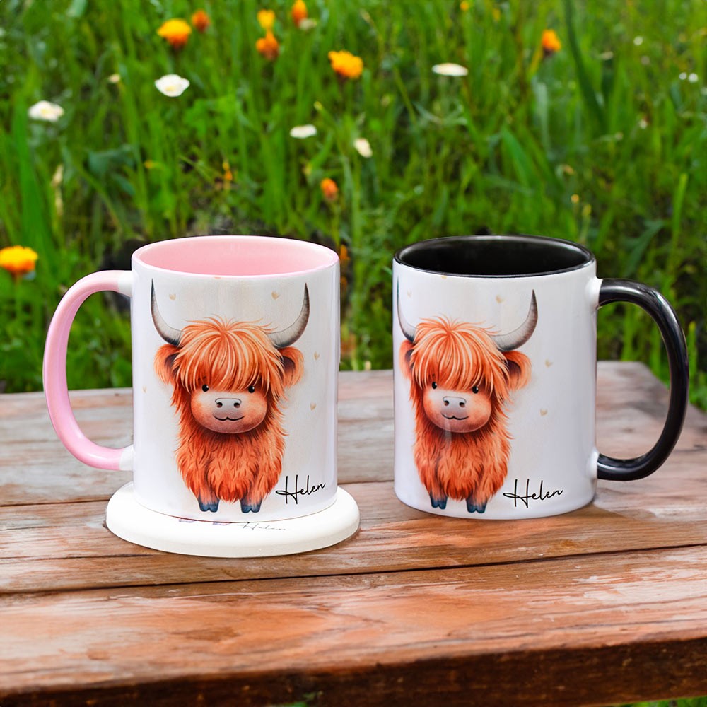 Personalized Highland Cow Mug, Fluffy Cow Gift, Scottish Cow Mug, Retirement/Birthday/Christmas Gift