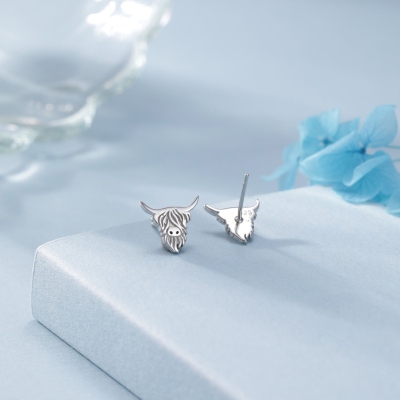 Highland Cow Stud Earrings in Sterling Silver, Silver or Gold  Bull Earrings, Cow Earrings, Scottish Design