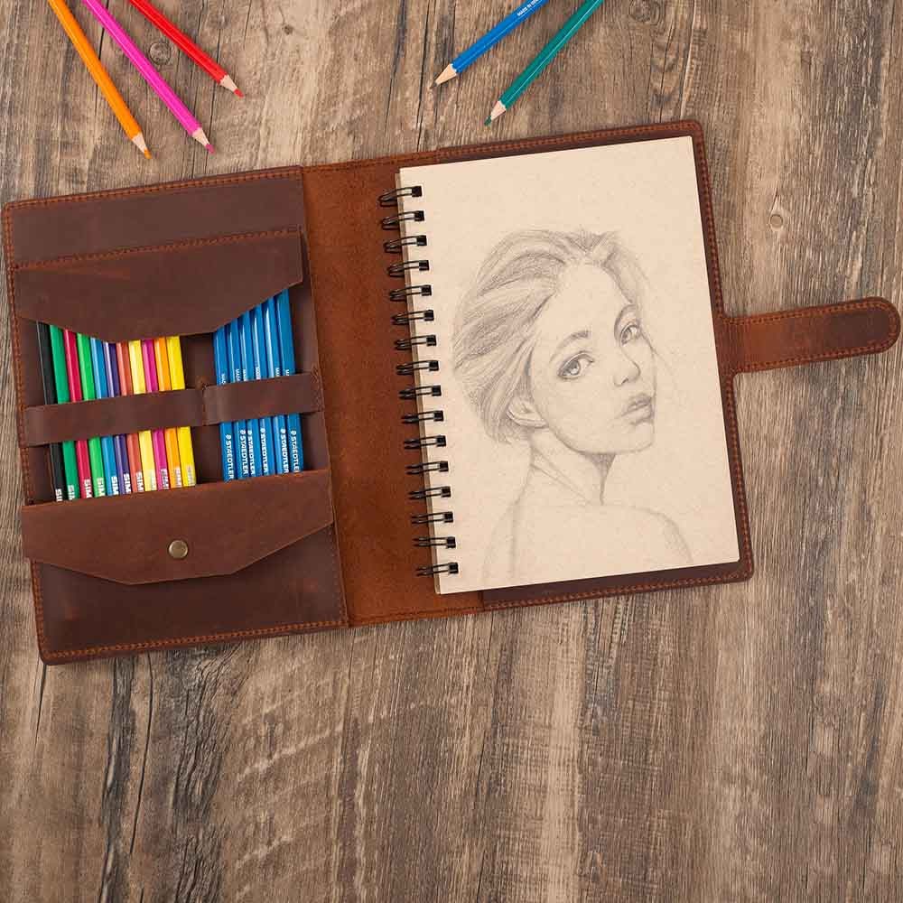 Handmade Leather Sketchbook Cover, Traveler's Leather Artist Sketch Pad Cover, Drawing Pencils Sketchbook, Personalized Artists Gifts