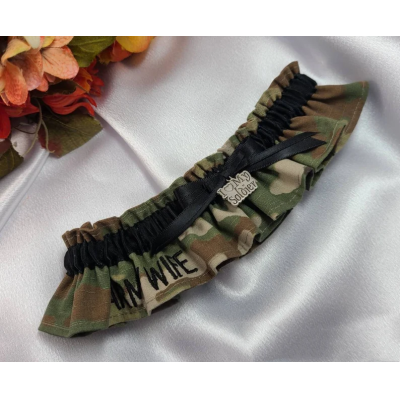 Army Wedding Garters, Embroidered "ARMY WIFE" OCP/Multicam Wedding Garters