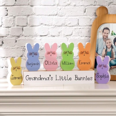 Easter Gift for Kids, Custom Grandma Bunny Tiered Tray Decoration, Freestanding Rabbit Table Sign, Easter Gift, Bunny Block Set
