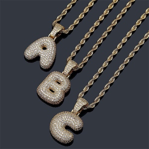 Bubble Letter CZ Hip Hop Pendant in Gold